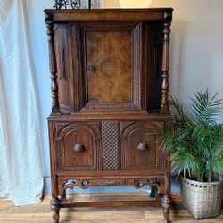 Antique Solid Wood Jacobean Revival Hutch