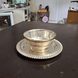 Vintage Gorham Silver-plate Bowl W/Attached Plate Bowl 5"W X 2.5"H Plate 7.5"W