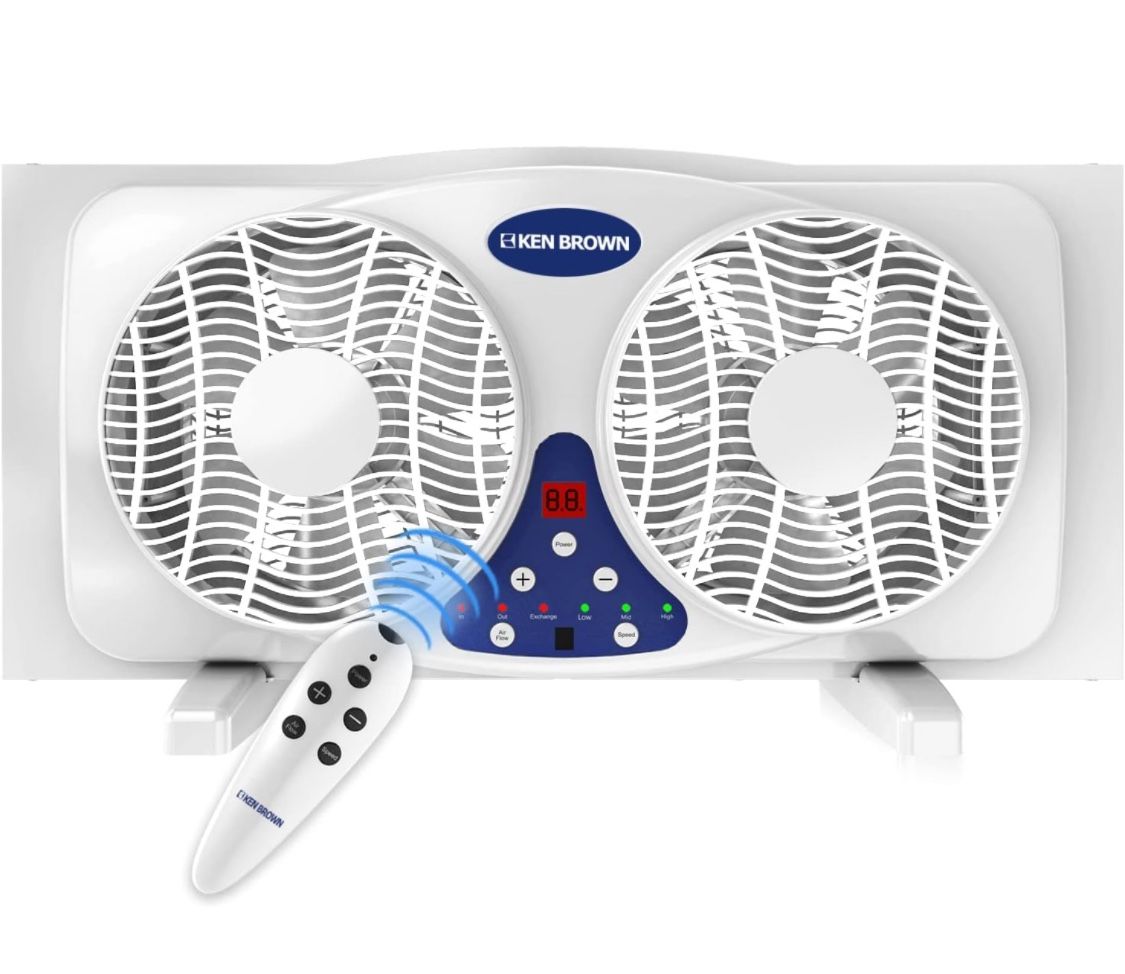 Fan KEN BROWN 9 Inch Remote Control Window Fan With 3-Speed Reversible Air Flow and Thermostat