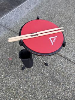 Vater 12 Inch Practice Drum Pad with Stand, Sticks and Drum Stick Bucket, Beginner Snare Drum Pad