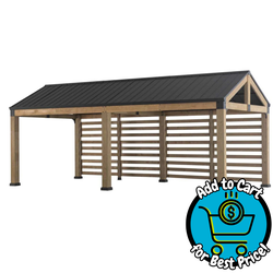 Sunjoy Newville FSC Wood Carport with Privacy Wall and Rain Gutter, 10 ft. x 20 ft.
