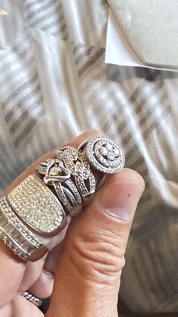 Set Of Four Pretty Sterling Silver With Diamonds, Czs And Crystals 
