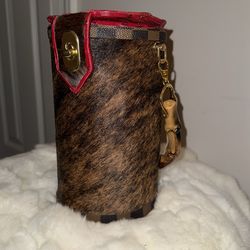 🌹Red And Brown Cowhide “Rosé Wine Bucket” Handbag