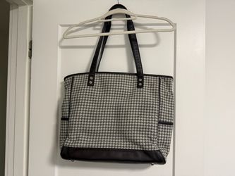 Houndstooth Tote Bag with Faux Leather Trim
