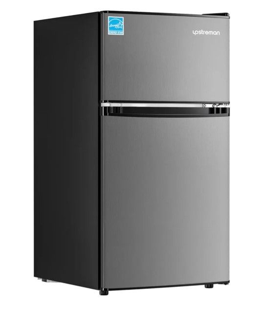 Upstreman 3.1 Cu.Ft Mini Fridge with Freezer, Double Door Small Fridge, Dorm Essentials, Adjustable Thermostat, Energy Saving, Mini Refrigerator for O