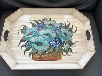 VTG Pilgrim Art hand-painted floral toleware serving tray#150