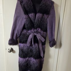 Women’s Faux Fur & Suede-Style Coat – Purple & Black