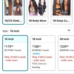 16” Ombre Human Hair 13x4 180% Density $150