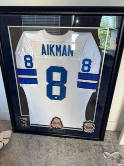 Troy Aikman Signed Dallas Cowboys White #8 Framed Jersey Auto 3x Super Bowl Display w COA