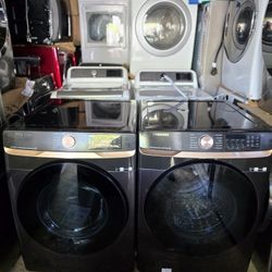 New Open Box Samsung Black Stainless Steel Washer And Dryer Set W Steam Electric 