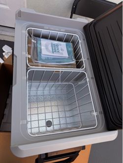 12 Volt Refrigerator, 37QT(35L) Electric Cooler, Portable Freezer 12V/24V DC 100-240V AC, 12V Fridge -4℉~68℉, 12V Cooler with Wheels & 2 Baskets for T