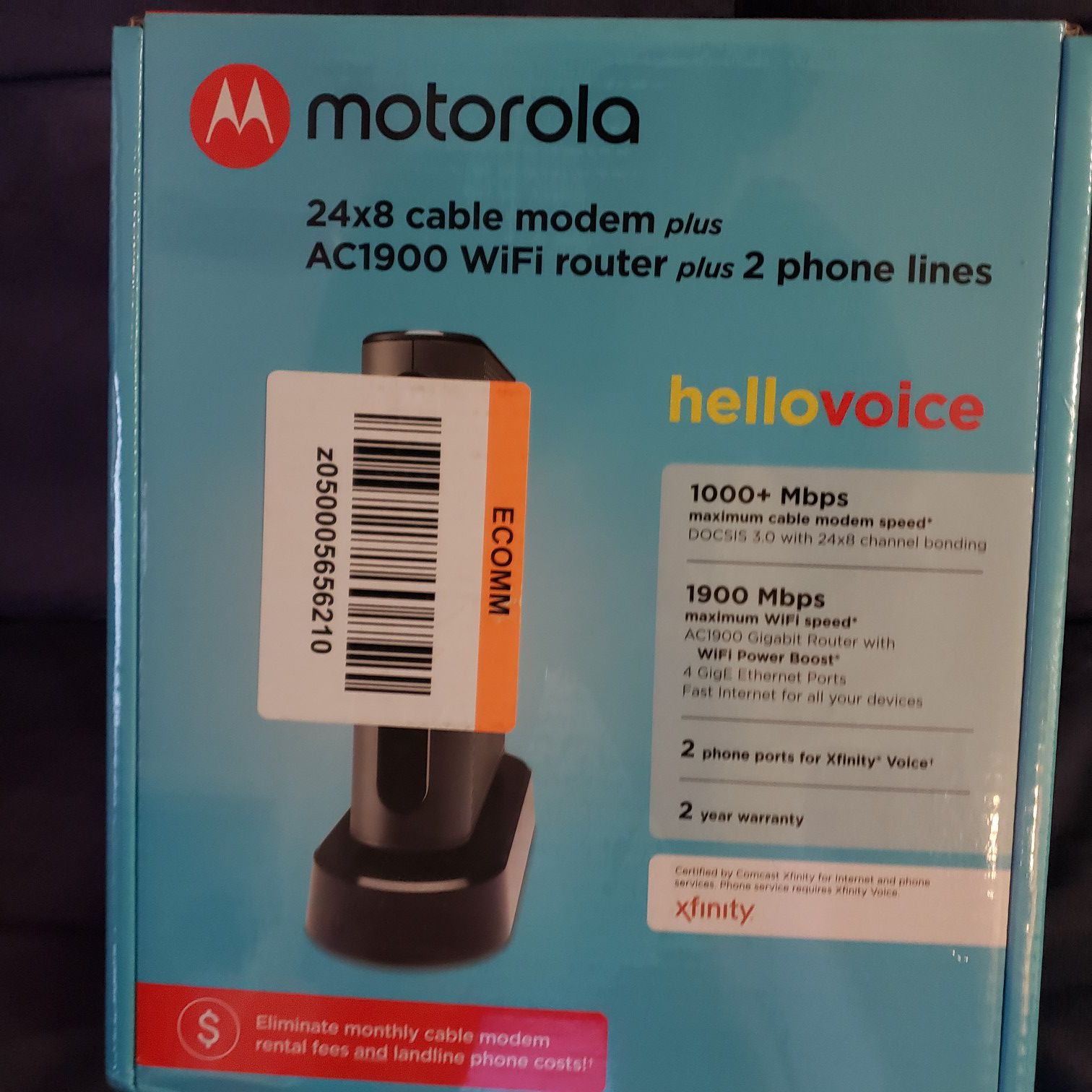 Motorola MT7711 24X8 Cable Modem and AC1900 Dual Band Wi-Fi Gigabit Router (Retail: $199)