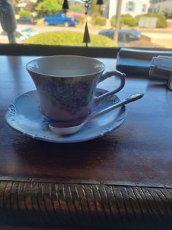 Handpainted Floral Porcelain Tea Cup and Saucer Set