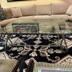 Large glass Coffee Table With Iron Base
