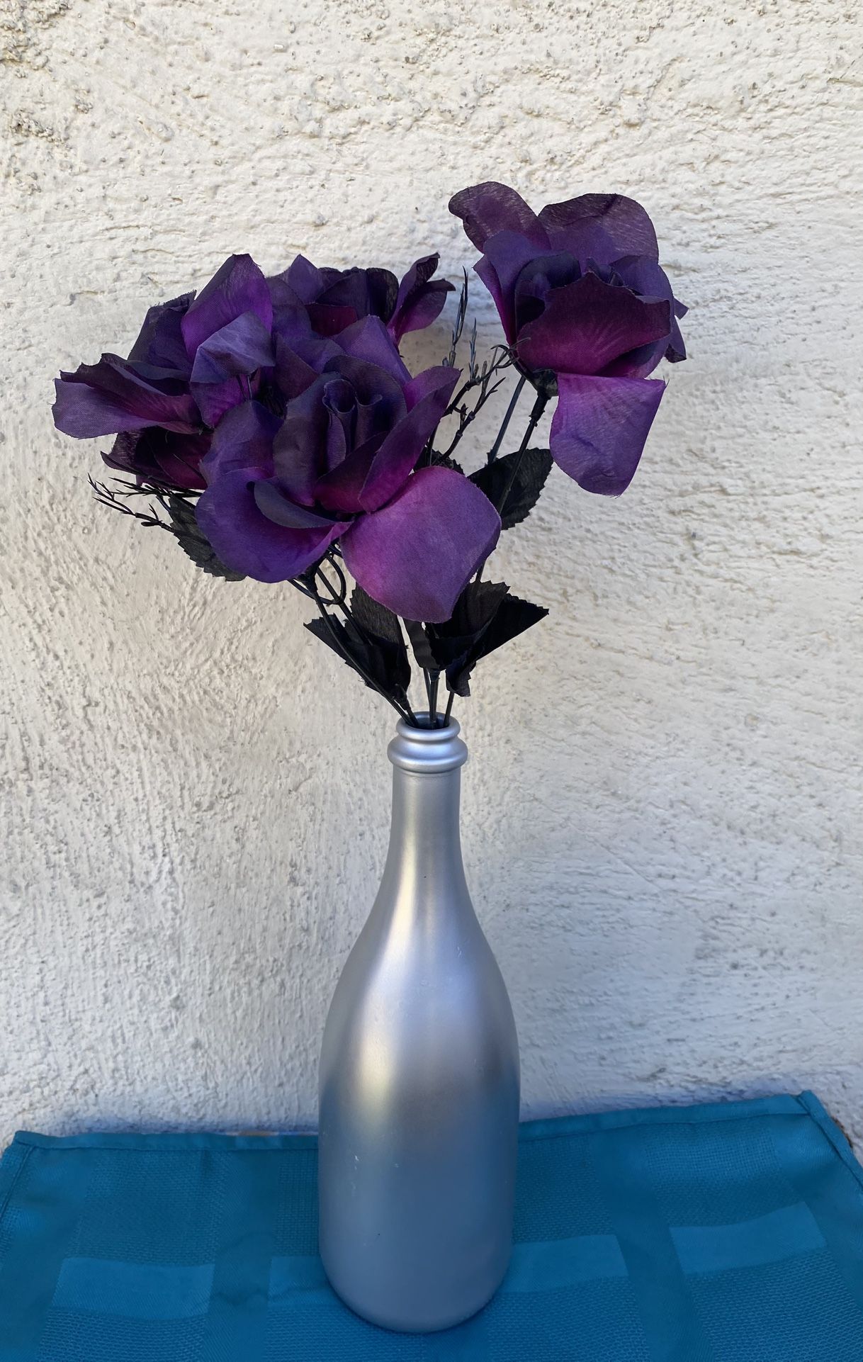 Halloween Purple Roses In A Silver Bottle