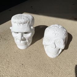 Plaster Paris Skull And Frankenstein Head