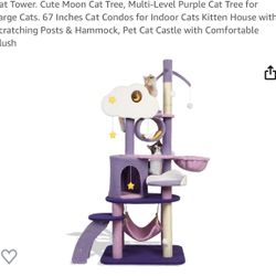 Cat Tower. Cute Moon Cat Tree, Multi-Level Purple Cat Tree for Large Cats. 67 Inches Cat Condos for Indoor Cats Kitten House with Scratching Posts & H