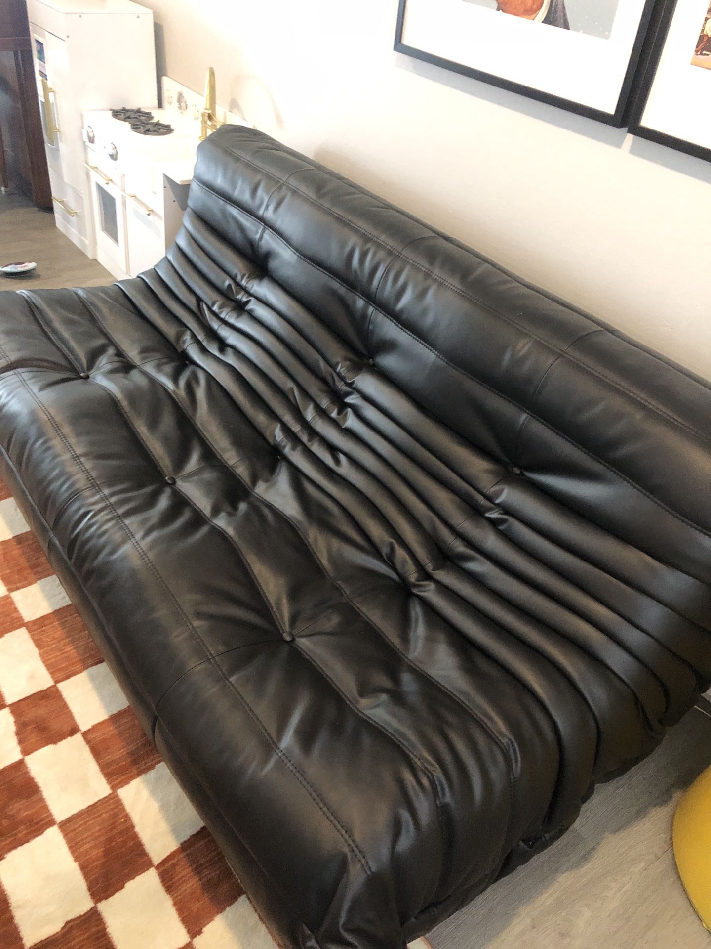 3-Seater Togo Black Faux Leather Sofa