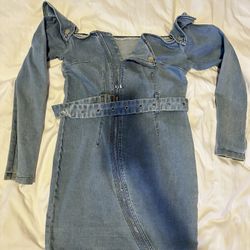 Denim Dress with Belt