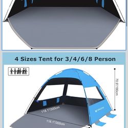 🔥Brand new🔥 Beach Tent Sun Shelter for 3/4-5/6-7/8-10 Person, UPF 50+ UV Protection Beach Canopy, Lightweight and Easy Setup Cabana, Portable Shade 