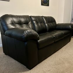 Emma Premium Black Top-Grain Italian Leather Tufted Sofa