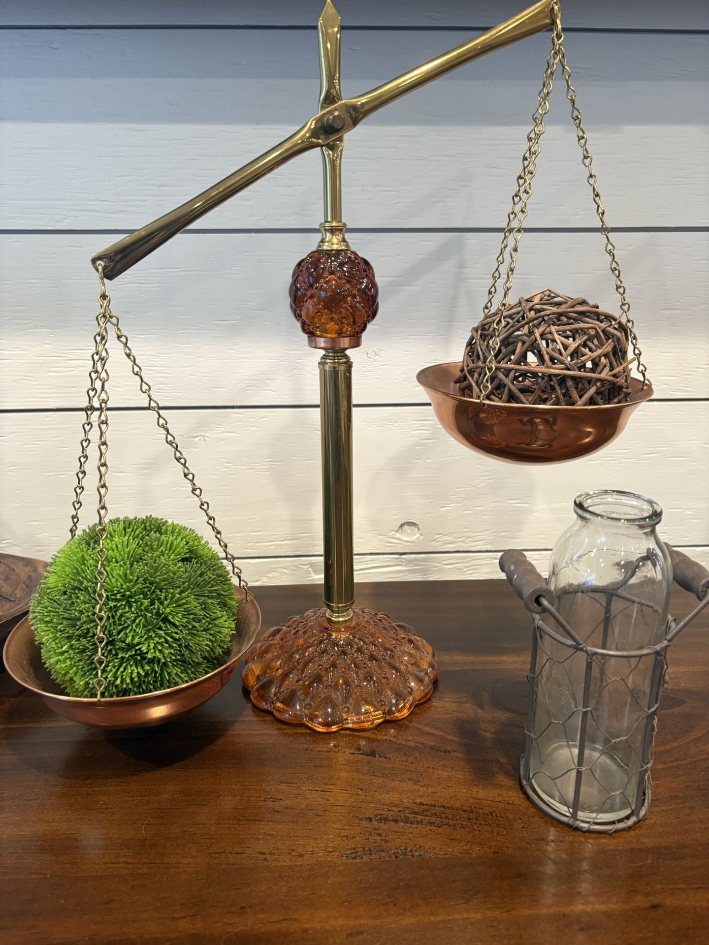 Vintage Amber Glass and Copper Scales