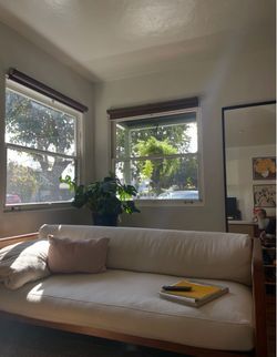 Mid-Century Modern Cream Upholstered Sofa