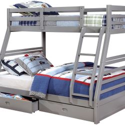 Twin/Full Gray Bunk bed w. Drawers & Ortho Mattresses Included 
