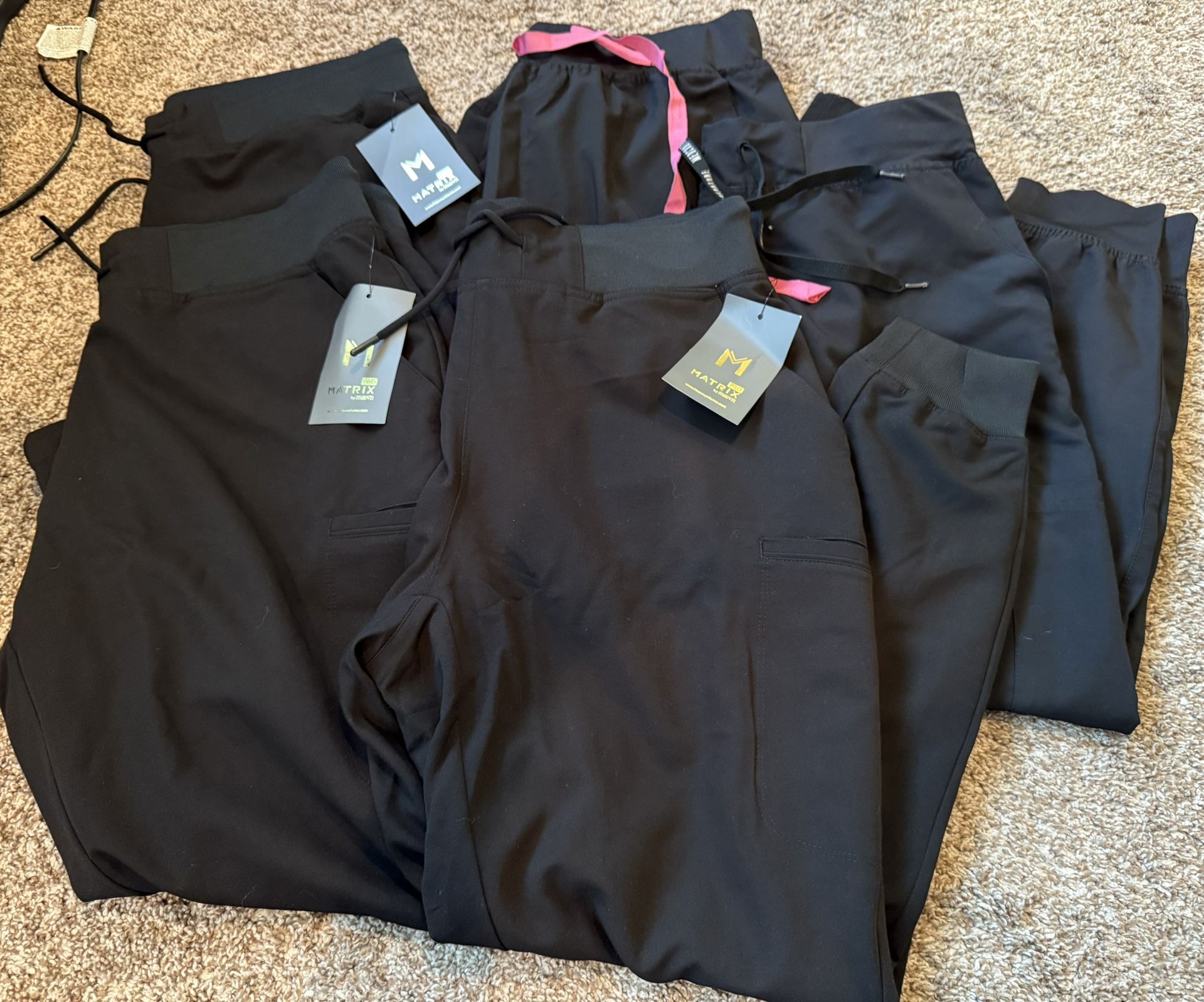 5 Pairs Of Black Jogger Scrub Bottoms Only