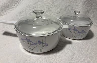 2 - Corning Ware Iris Design Saucepans with Lids