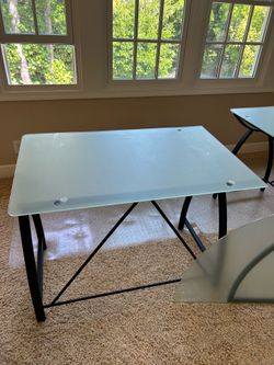 Glass top metal corner desk AND chair