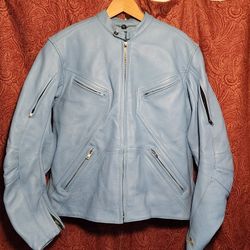 Blue Womens Leather Motorcycle Jacket 