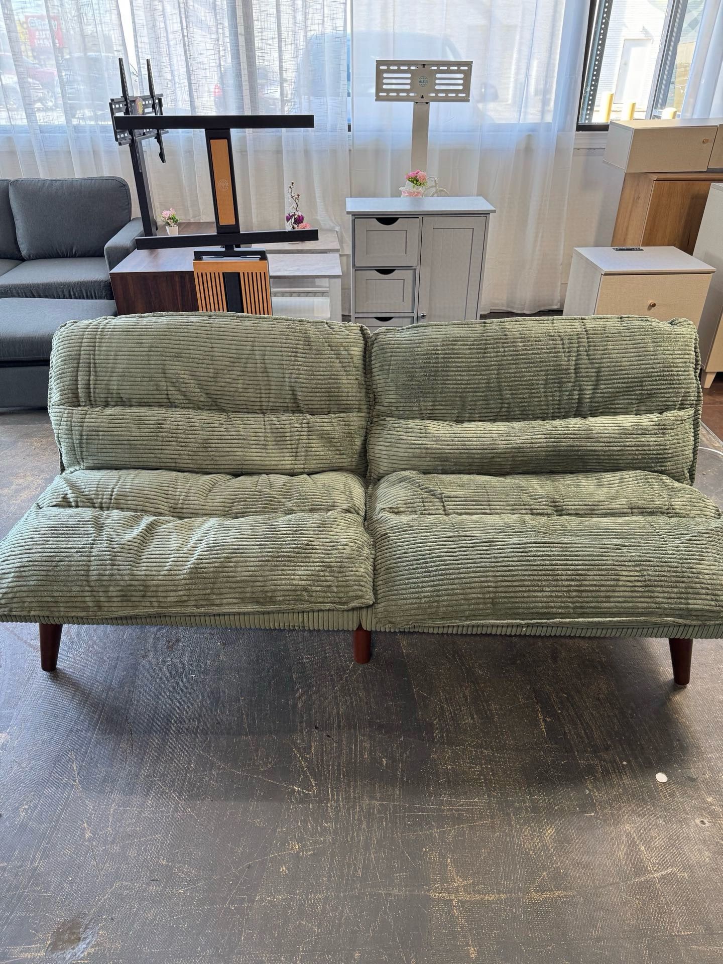 Convertible Futon Sofa Bed Futon Couch with Adjustable Back Upholstered Sleeper Sofa Bed for Living Room Furniture (Corduroy,Green) $109