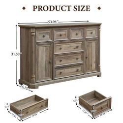 🥨Brafabhome Rustic Wood 7 Drawers Dresser with 2 Doors for Bedroom, Multifunctional Storage Sideboard Buffet Cabinets
