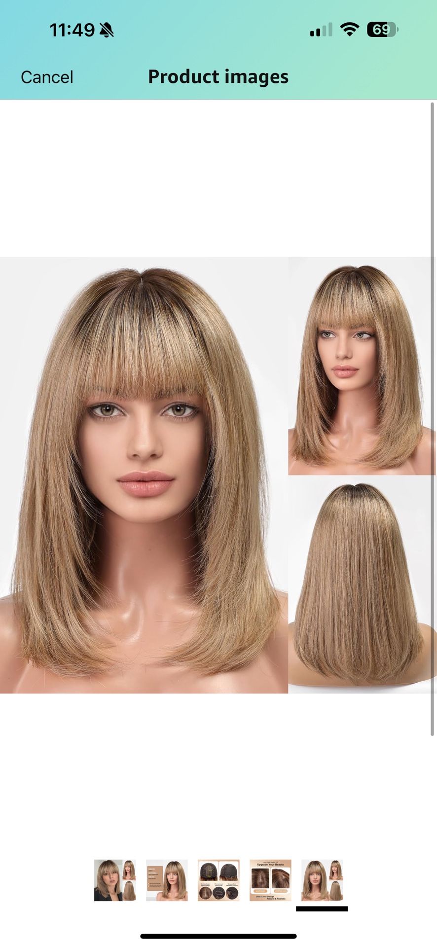 NEW/SEALED 16inch Human Hair Wigs with Bangs, Layered Straight Wig with Realistic Scalp, Middle Part - Natural Color for Women