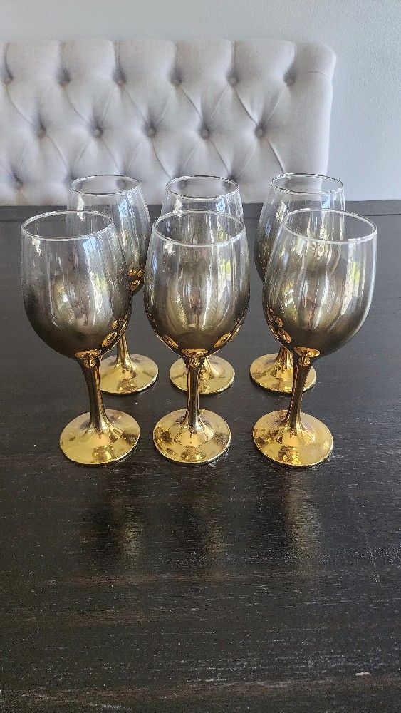 6 Gold Ombre Wine Glasses