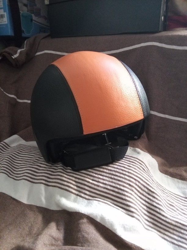 Andrea Cardone Motorbike Helmet--Black/Orange Leather Wrapped