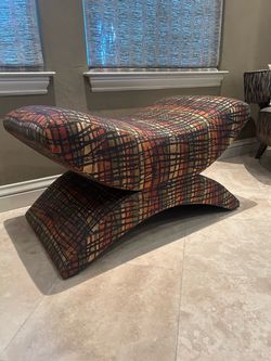 Upholstered Ottoman Bench with Geometric Pattern