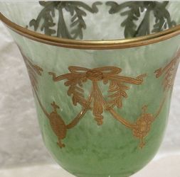 Green Alabaster Glass Wine Goblets Water Interglass Italy Medici 24K Gold Wreath Swag (2)Italiane Cr
