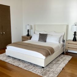 Linen Wing Back Platform Bed & Mattress Set- Cal.King