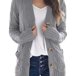 Women's Cable Knit Cardigan Button Down Open Front Casual Sweater Coat (size small)