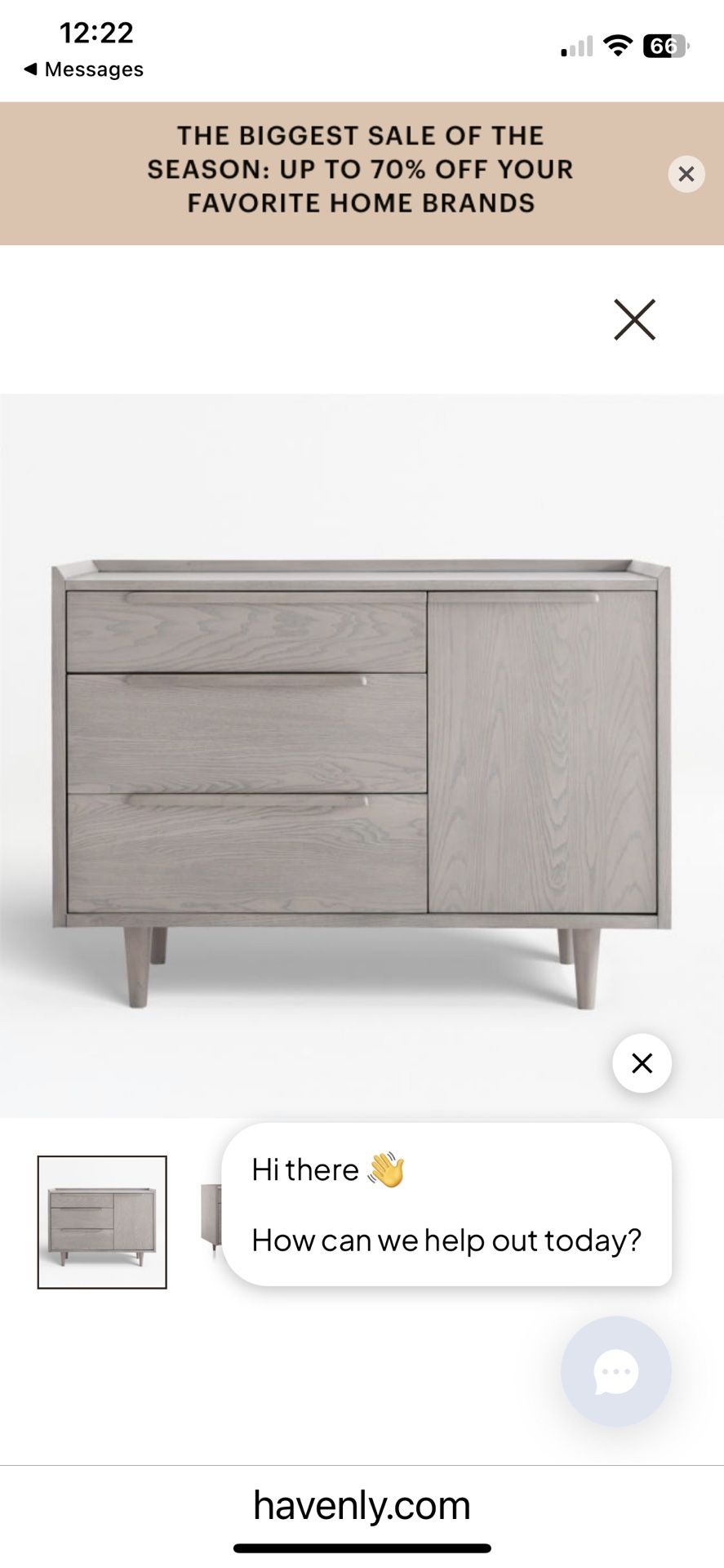 Crate & Barrel Tate Small Stone Grey Wood 3-Drawer Chest
