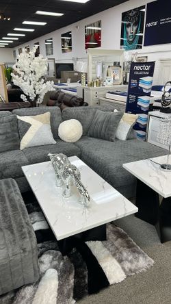 Soft Grey Fabric Sectional 