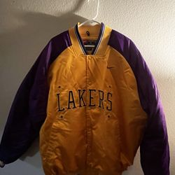 Men's Vintage Nike Team Los Angeles Lakers Yellow Purple Satin Bomber Jacket 