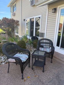 Black Wicker Patio Set 2 Chairs and Side Table