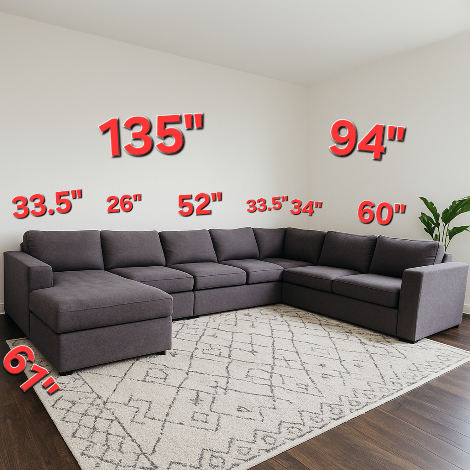 Extra Large Gray U Shaped Modular Sectional Couch Sofa