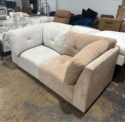 77 Inch Modular Sectional Sofa, 2-in-1 Modern Deep Seat Sectional Couches for Living Room, Oversized Shaped Couch, Corner Sofa Chair, Ivory & Light Ta