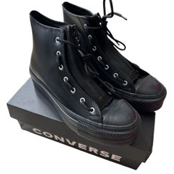 Converse Chuck Taylor All Star Lift Platform Leather Shoes Black - Size 7 Women