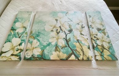 3-Piece Floral Canvas Wall Art – Elegant White Blossoms