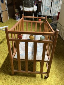 Vintage Doll Crib: 27” L x 15” W x 22”H